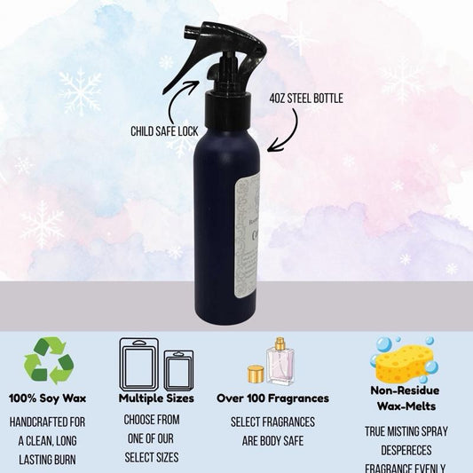 Luxury Steel Room Mister -Linen Spray- Non-Aerosol - 4oz Aroma Fragrance Freshener Freshener Scented Perfume Oil